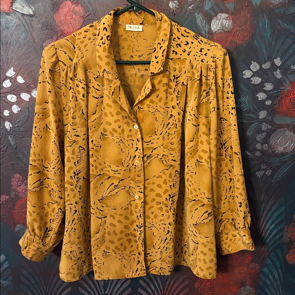 Vintage NICOLA Animal Print Top in Mustard and Black VINTAGE